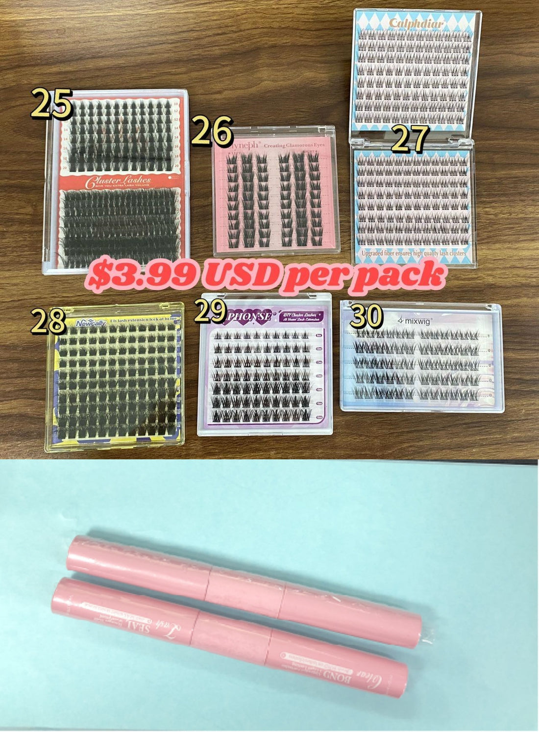 6 packs of lashes + 2 bond & seal