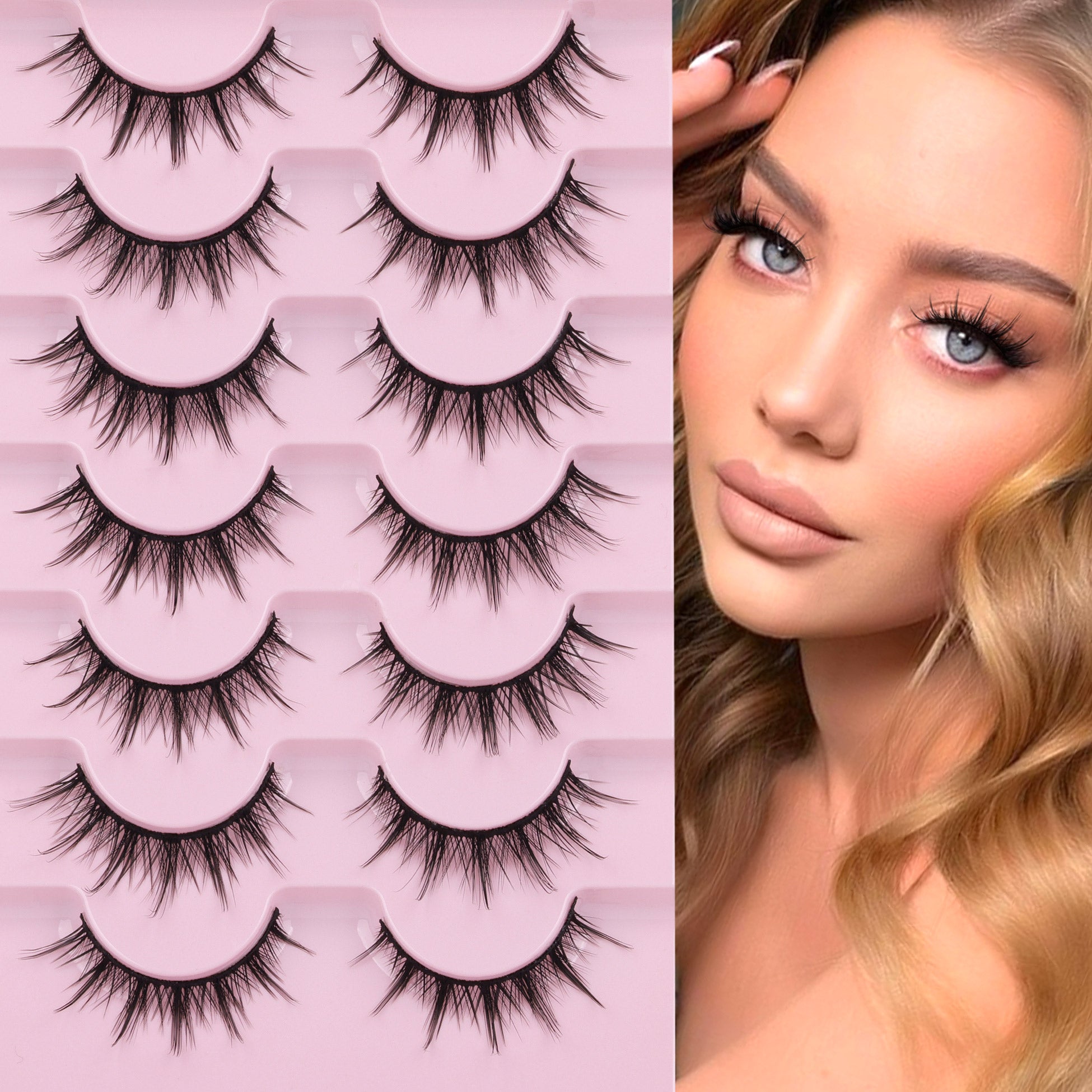 Manga Lashes Natural Look False Eyelashes Anime Lashes Mink Wispy Fluffy Spiky 3D Volume Eyelashes Pack Korean Japanese Asian Cosplay Fake Eyelashes Look Like Individual Cluster 7 Pairs