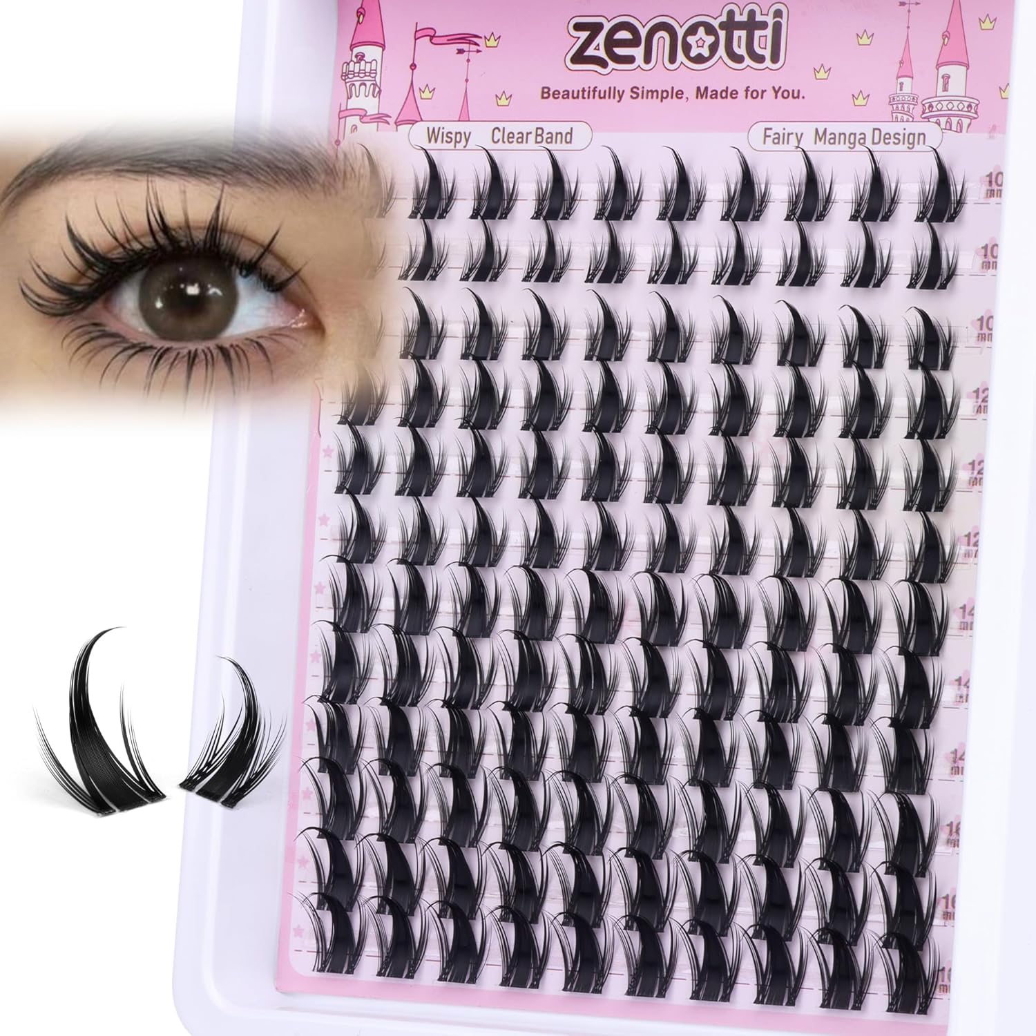 Manga Lash Clusters with Spikes Anime Lashes Cluster Natural Cluster Eyelash Extensions Wispy Spiky Fairy Individual Lashes Invisible Clear Band DIY Lash Extensions 10-16MM 120PCS by zenotti