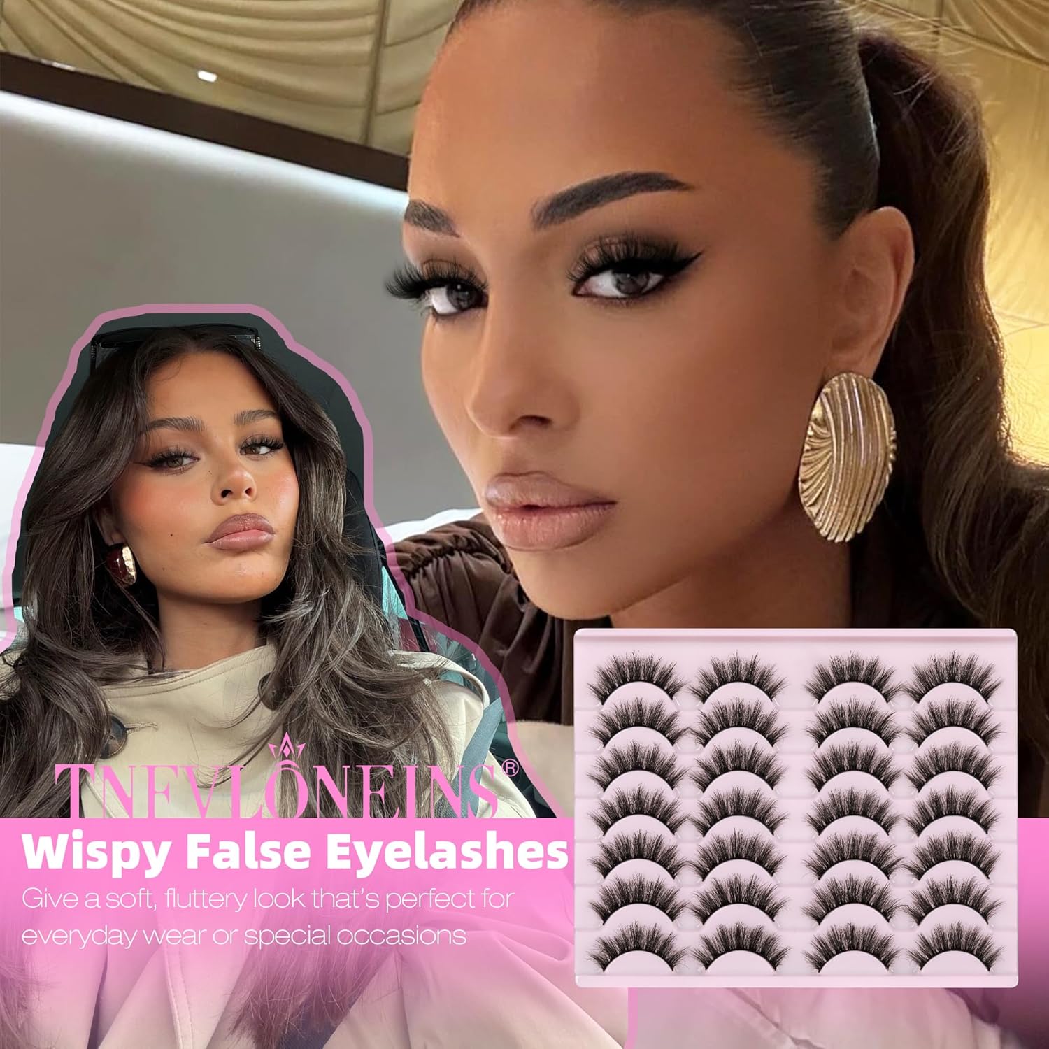 14 Pairs Wispy Mink Lashes False Eye Lashes Natural Look 5D Volume 16mm Fake Eyelashes Pack