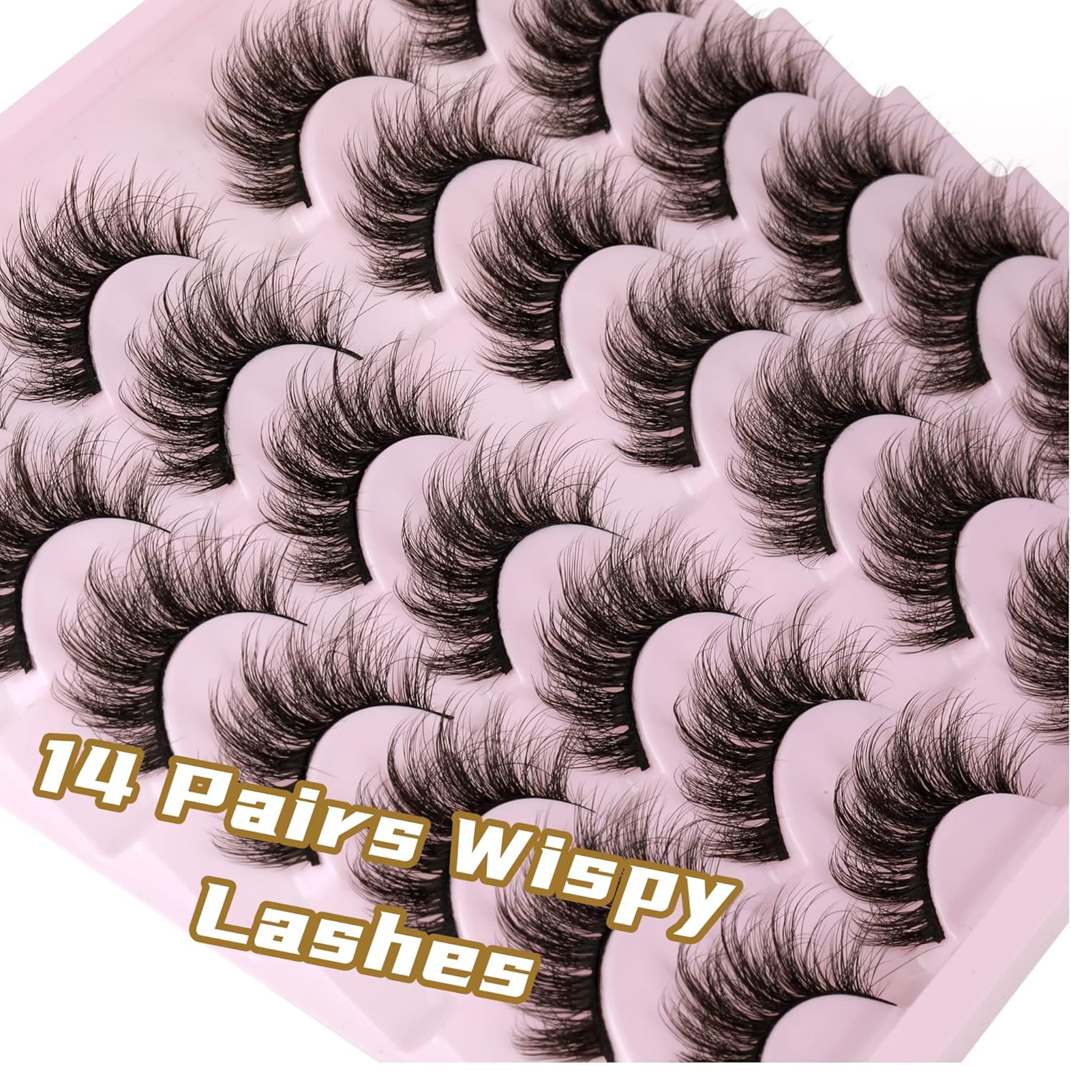 14 Pairs Wispy Mink Lashes False Eye Lashes Natural Look 5D Volume 16mm Fake Eyelashes Pack