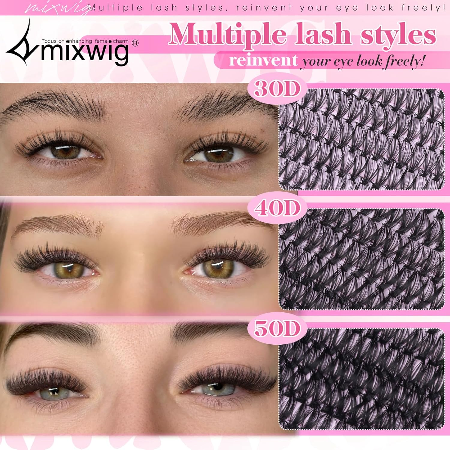 6 Box Lash Clusters Kit 30D+40D+50D Lash Extension Kit 1680PCS Eyelash Clusters with 2X Lash Bond and Seal Wispy Cluster Lashes Gift Packs Natural Lash Extensions 8-16MM Individual Lashes