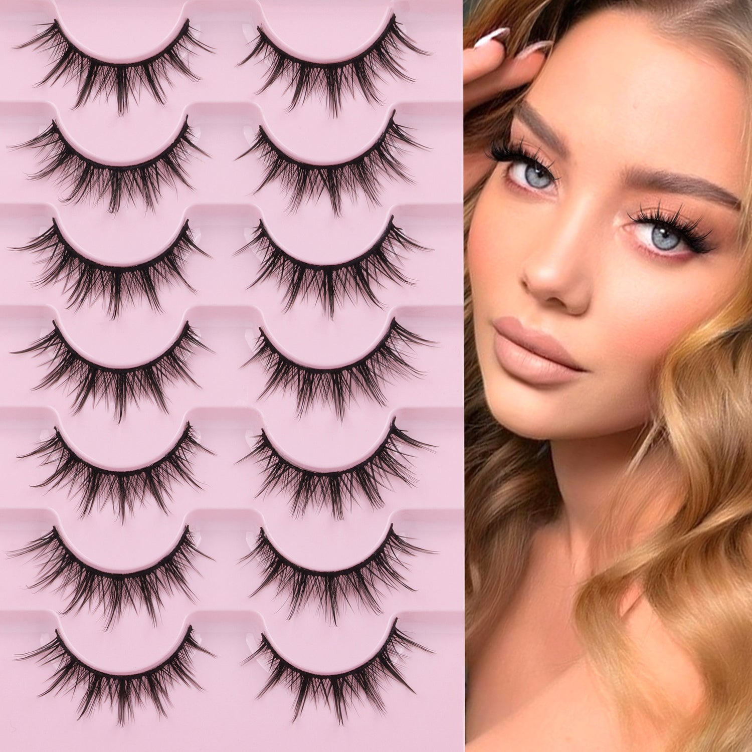 Manga Lashes Natural Look False Eyelashes Anime Lashes Mink Wispy Fluffy Spiky 3D Volume Eyelashes Pack Korean Japanese Asian Cosplay Fake Eyelashes Look Like Individual Cluster 7 Pairs
