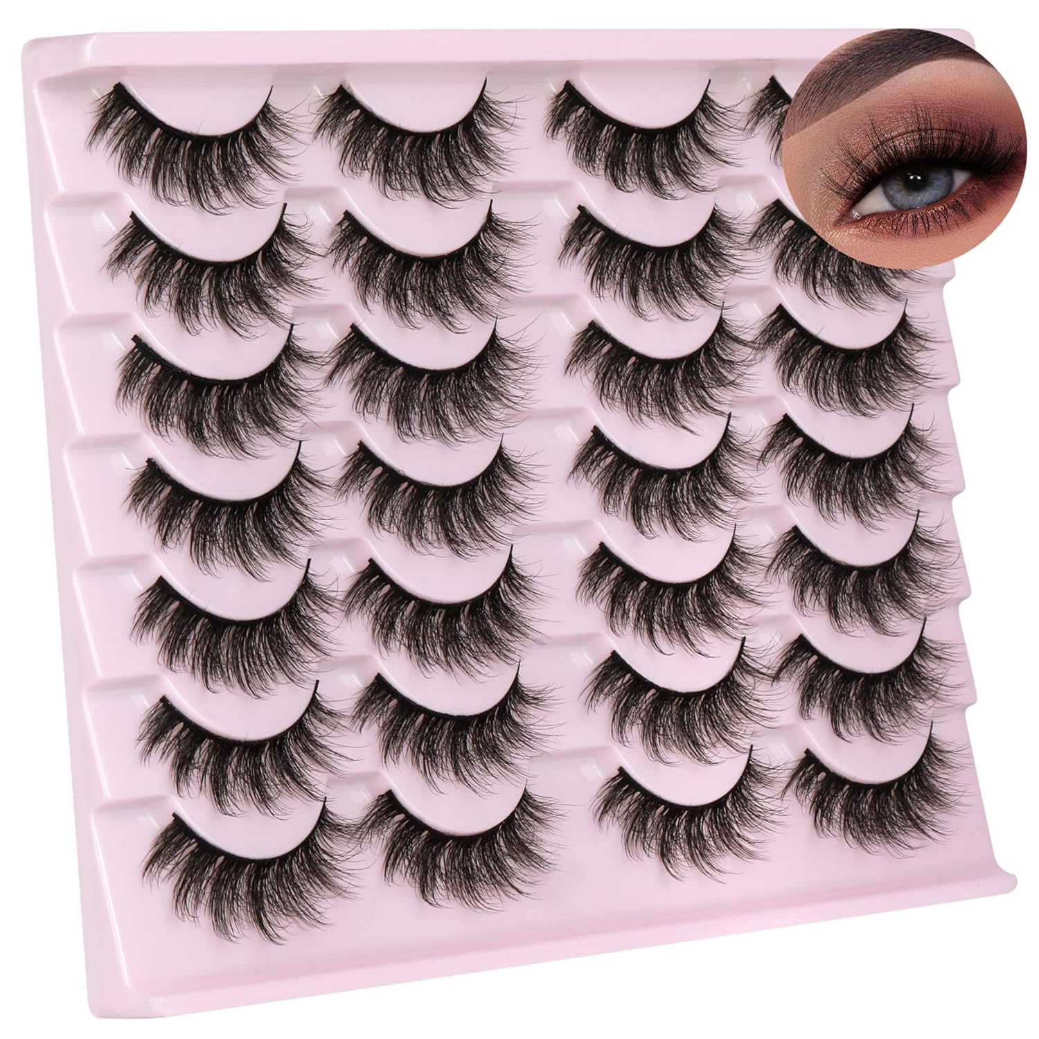 14 Pairs Wispy Mink Lashes False Eye Lashes Natural Look 5D Volume 16mm Fake Eyelashes Pack