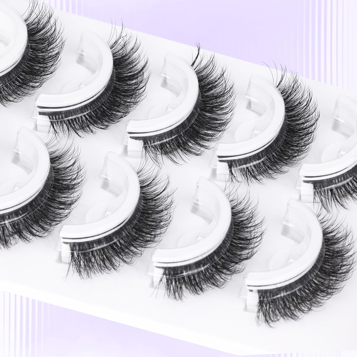 Self Adhesive Eyelashes Wispy Cat Eye Lashes Natural Self Adhesive Lashes Reusable Pre Glued Lashes D-curly Wispy No Glued Needed Fake Eyelashes 8-15MM 5 Pairs by Lvmixwig