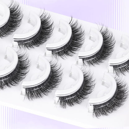 Self Adhesive Eyelashes Wispy Cat Eye Lashes Natural Self Adhesive Lashes Reusable Pre Glued Lashes D-curly Wispy No Glued Needed Fake Eyelashes 8-15MM 5 Pairs by Lvmixwig