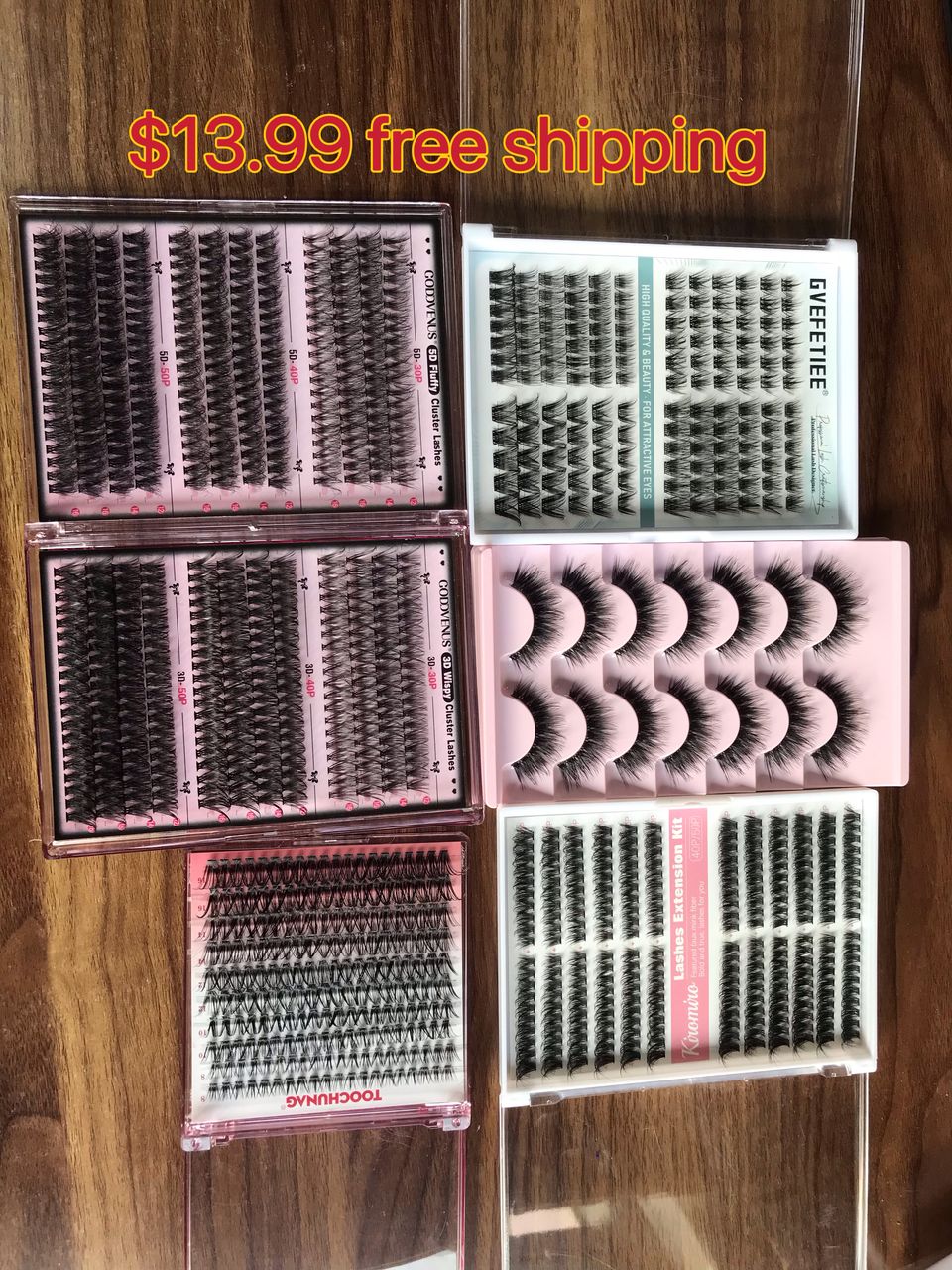 $13.99 for 5 trays lashes,usps free shipping