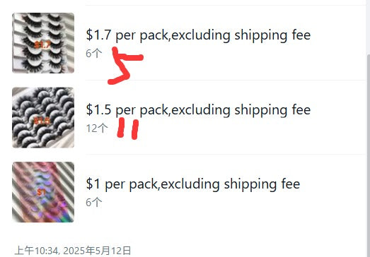 deposit  for 117 packs lashes