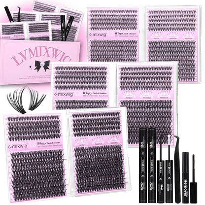 6 Box Lash Clusters Kit 30D+40D+50D Lash Extension Kit 1680PCS Eyelash Clusters with 2X Lash Bond and Seal Wispy Cluster Lashes Gift Packs Natural Lash Extensions 8-16MM Individual Lashes