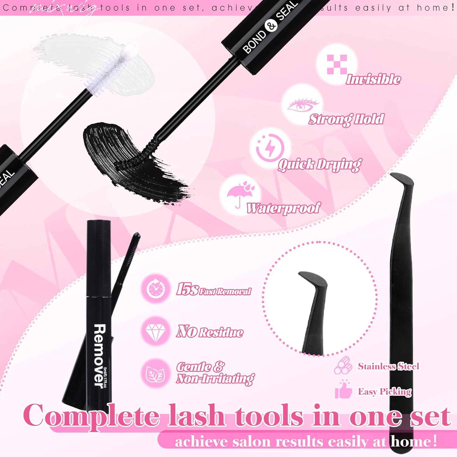 6 Styles Lash Clusters Kit 1596PCS Mega Lash Extension Kit Wispy Eyelash Clusters Volume Cluster Lashes with 2X Lash Bond and Seal Gift Packs 8-16MM D Curl Individual Lashes for Beginners