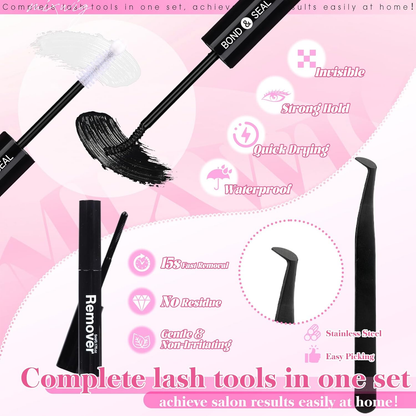 6 Styles Lash Clusters Kit 1596PCS Mega Lash Extension Kit Wispy Eyelash Clusters Volume Cluster Lashes with 2X Lash Bond and Seal Gift Packs 8-16MM D Curl Individual Lashes for Beginners