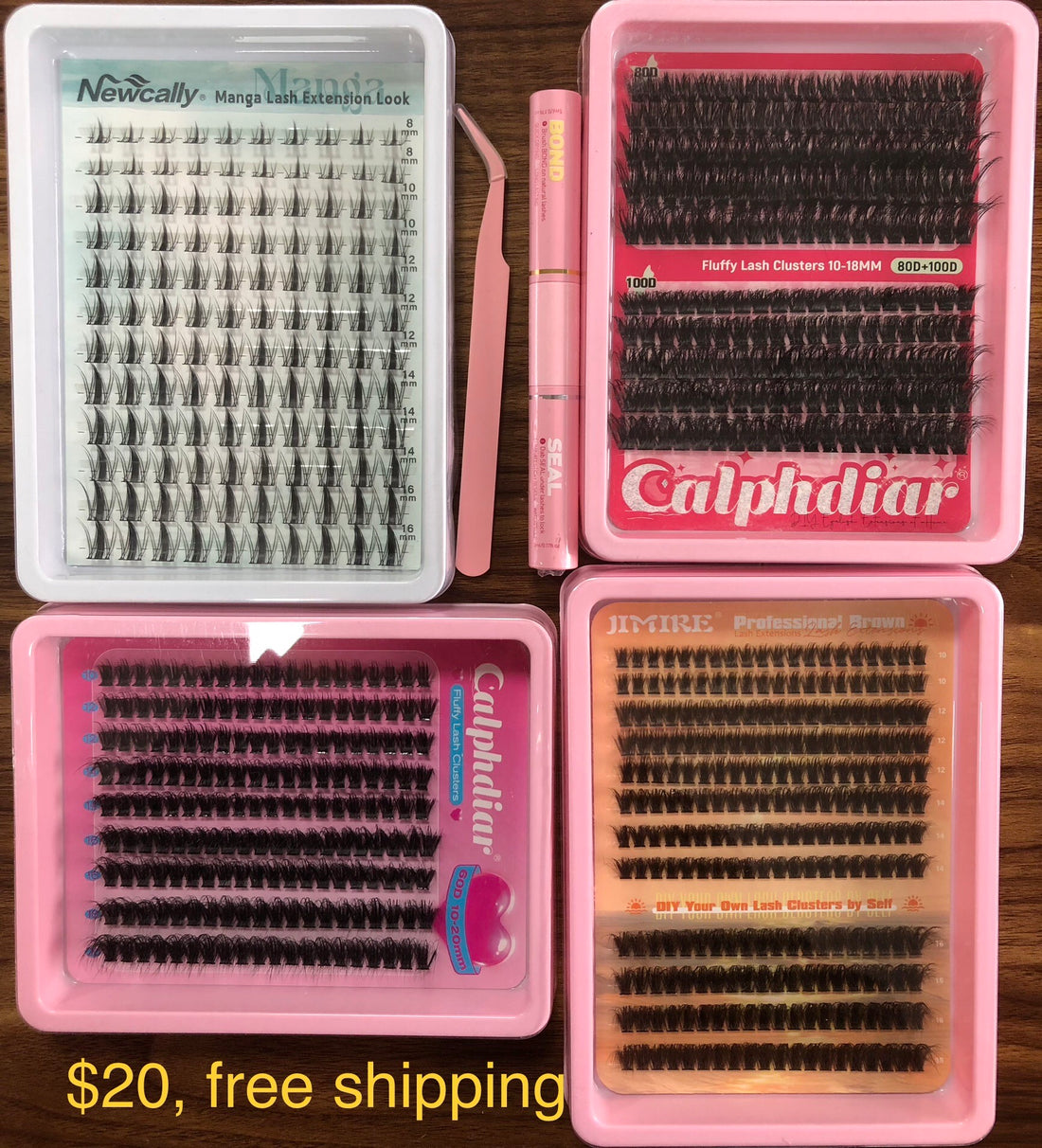 $20 for 4 packs of lashes + 1 bond &amp; seal + 1 tweezer