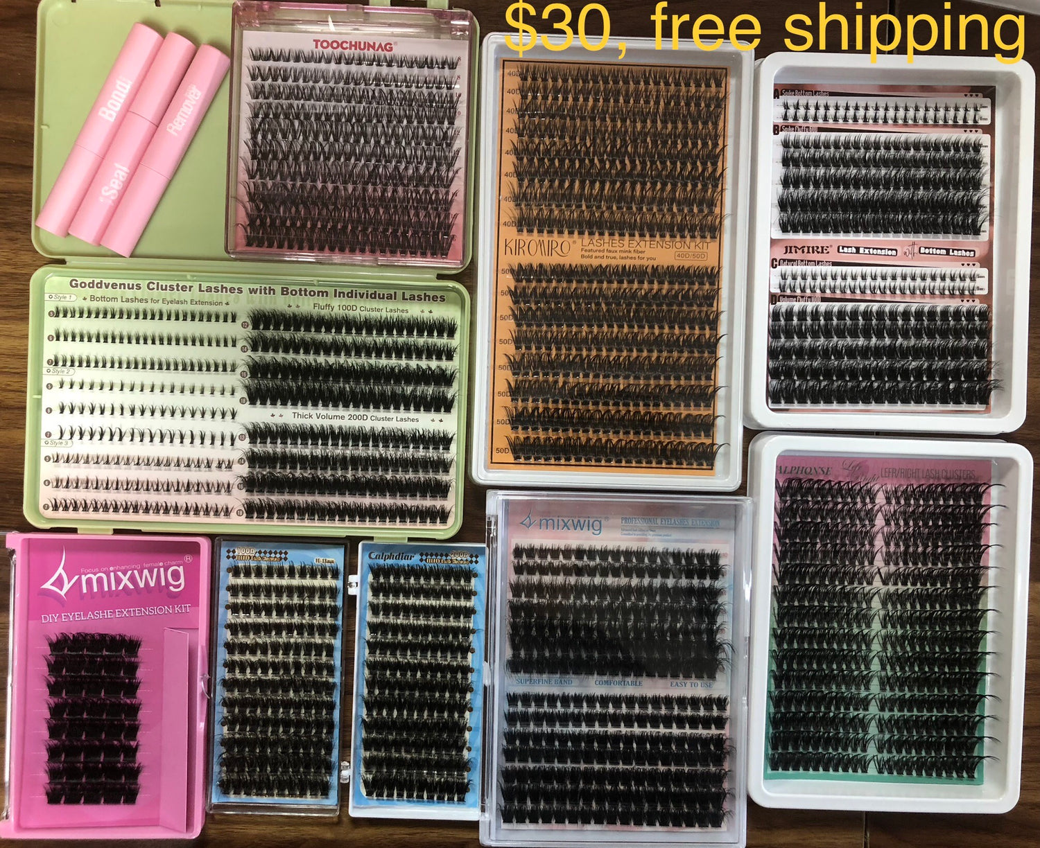 $30 for 8 packs of lashes + 1 bond + 1 seal + 1 remover
